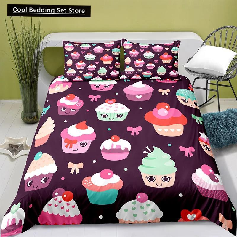 Härligt tecknat mat kung drottning påslakan pärlmjölkste sängklädesset barn tonåringar vuxna efterrätt pommes frites cola polyester täcke