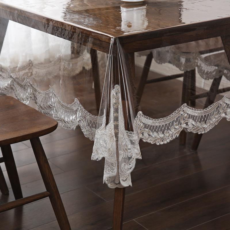 Modern Simple Transparent Lace Tablecloth Waterproof Oil and Scald Resistant Dining Desk Mat Decoration of High End Restaurant