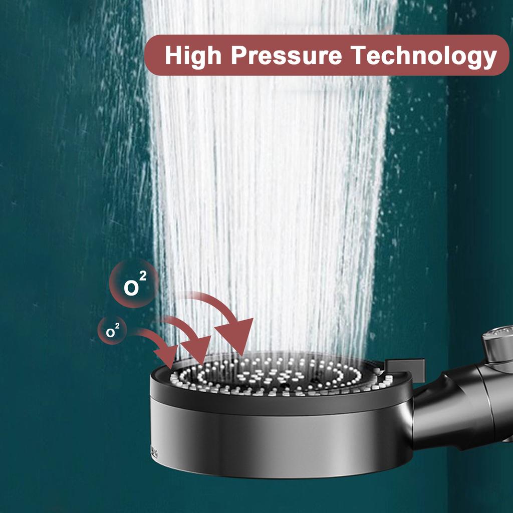 High Pressure Shower Head 5 Modes Handheld Adjustable Showerhead with Hose Water Saving One-Key Stop Spray Nozzle