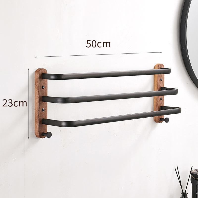 40cm-60cm Wood Bathroom Towel Rack Black/White Aluminum Towel Holder Wall Hanging Multi Pole Triple Towel Bar With Hook