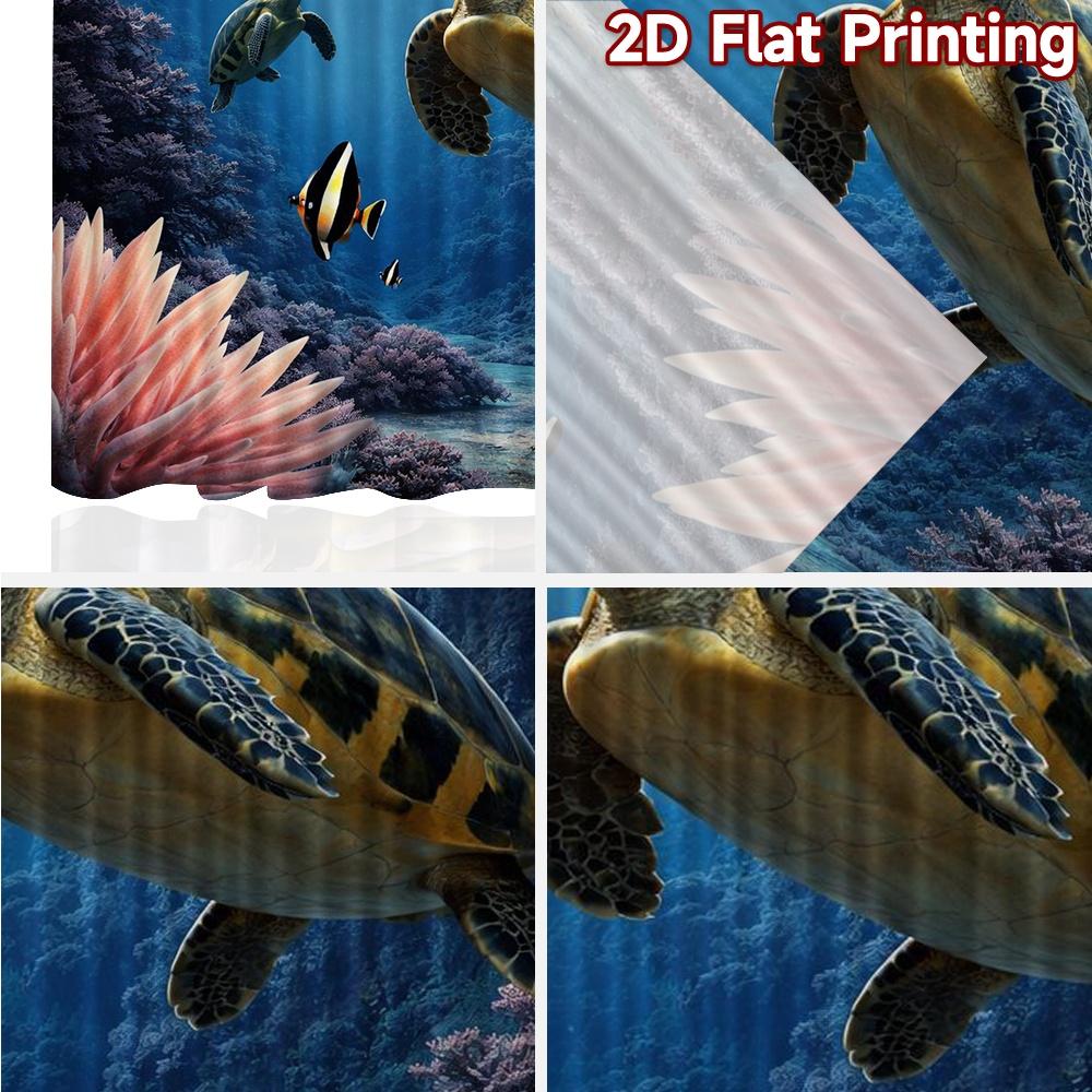 2D FLAT PRINTING 2pcs Curtains (Without Rod) Turtles Swimming Underwater Popular Minimalist Curtains Versatile Polyester Fabric