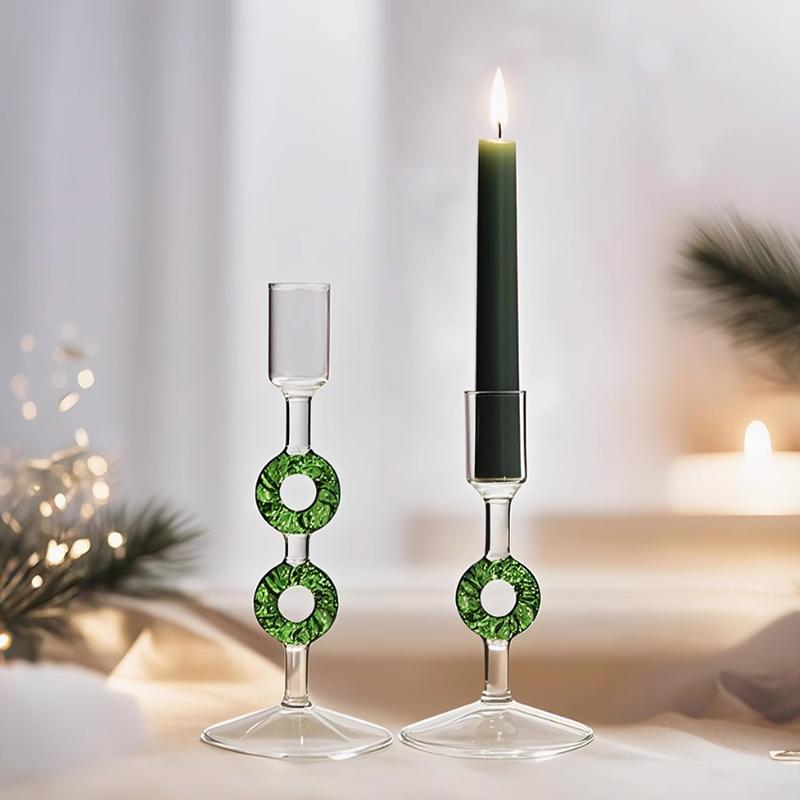 1PC Green Party Glass Candlesticks Nordic 2-in-1 Glass Candle Holder Vintage Multiple Options Available
