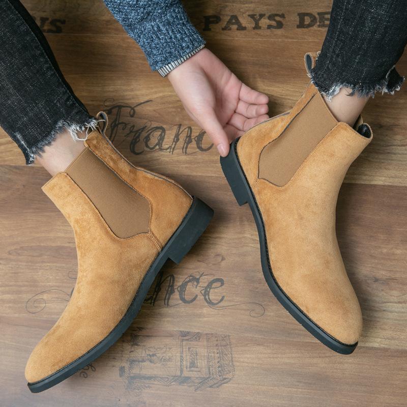 Autumn and winter solid color Chelsea men's boots British fashion large size matte surface foot cover short leather shoes
