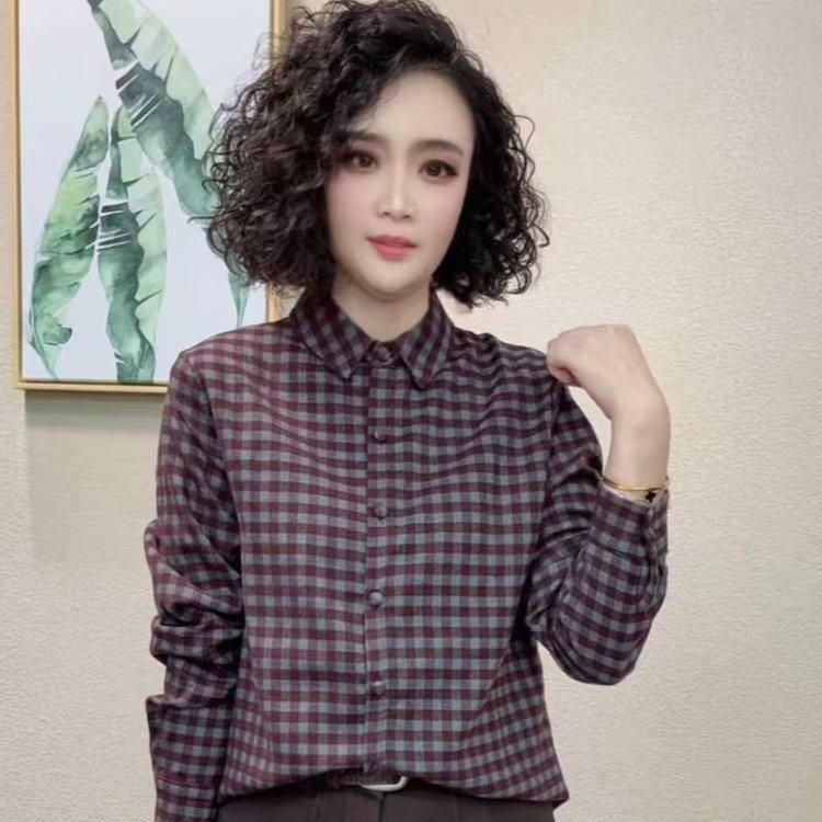 

Plaid Plus Size Long Sleeve Slimming Top - Women s Autumn/Winter Loose Fit Shirt XL (suggested 110-120 jin) червоний