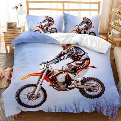 Motorrad-Bettbezug-Set, Motocross-Fahrer, Rennmotorrad, Dirtbike, Bettwäsche-Set, Fahrzeuge, Extremsport, Polyester, Bettbezug