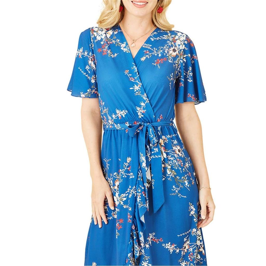 Mela London Womens/Ladies Floral V Neck Flutter Wrap Dress