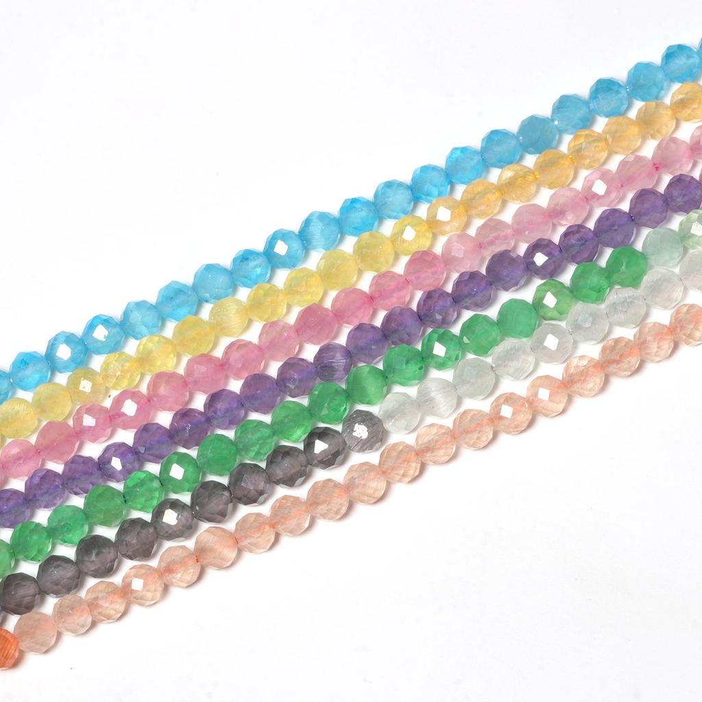 Perles rondes en pierre de cristal œil de chat, 1 brin de 2mm 3mm, dégradé à facettes, pour la fabrication de bijoux, artisanat fait à la main(Taille:2 mm environ 190 pièces 3 mm environ 124 pièces)