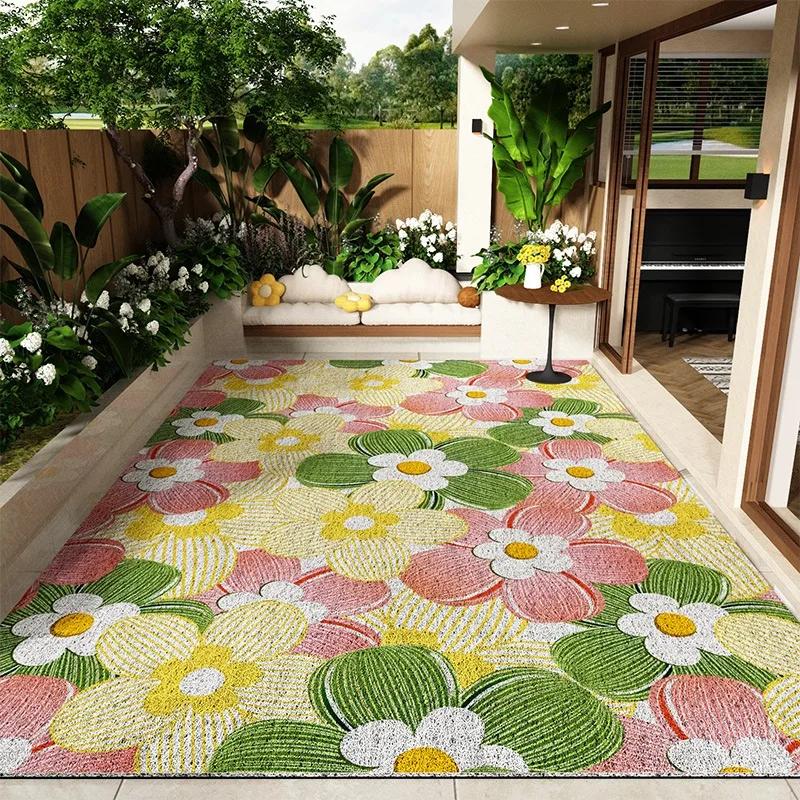 Balcony Floor Mats Non-slip Waterproof Sun-proof Carpet Flower Pattern Garden Courtyard Terrace Rug Large Size Home Decor Mats