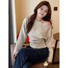 Women's Korean Style One-Shoulder Knitted Sweater - Off-Shoulder, Long-Sleeved, Waist-Slimming Design for Autumn/Winter.