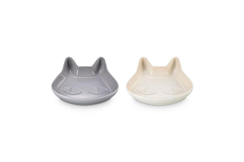 Le Creuset Mini Cat Plates in Mist and Oven Safe Japanese (2-Pack) Gray/Meringue, Microwave, Dishwasher, [Official Product]