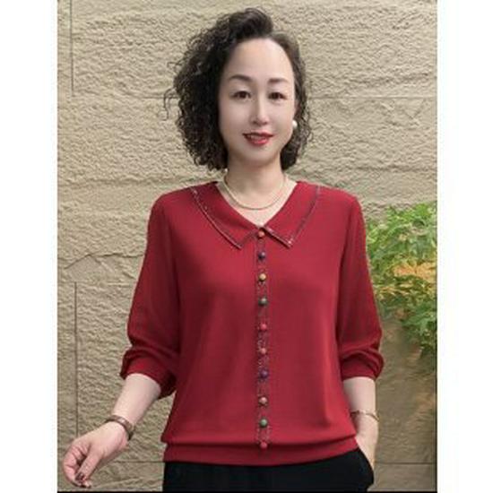 

Mom s Spring 2026 New Fashion Small Top: Summer Thin Long-Sleeved T-shirt for Middle-aged and Elderly Women 5XL