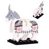 1pcs Medieval Horses Grey Bodies Blue Saddle Blankets White Horse Emblems Yellow Trims Building Block
