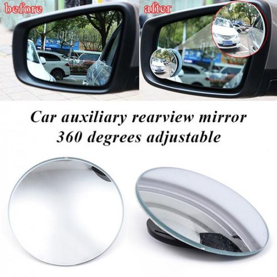 2PCS Car Blind Spot Mirror HD Round Glass Convex Rear View 360° Universal•