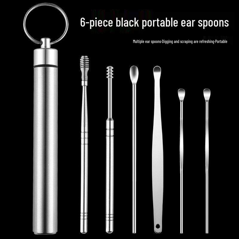 Stainless Steel Spiral Ear Pick Set with Portable Keychain for Adults