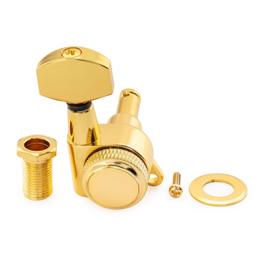 Musiclily Pro Locking Tuning Pegs with Gear Hex and Screws for and Electric Gold 6-Piece 181 Ratio, Buttons, 45-Degree Strat, Telecaster, Guitars,