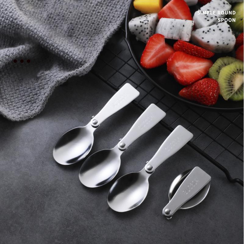 Portable Foldable Spoon Silver Stainless Steel Picnic Camping Folding Spoon For Outdoor Hiking Travel Tableware Kitchen Supplies