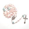 Pink Pearl-Rosary Beads Catholic Necklace Holy Medal-Cross-Christian Long Chain Necklace for Women and Men Jewelry