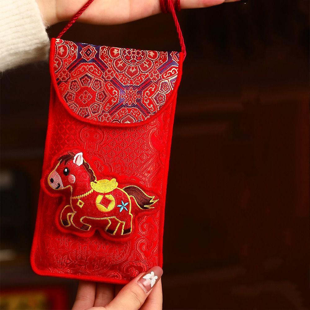 Chinese Style Cloth Red Envelope Cartoon Traditional Red Pocket Best Wishes 2026 Year of The Horse Gift Envelopes Kids Gift