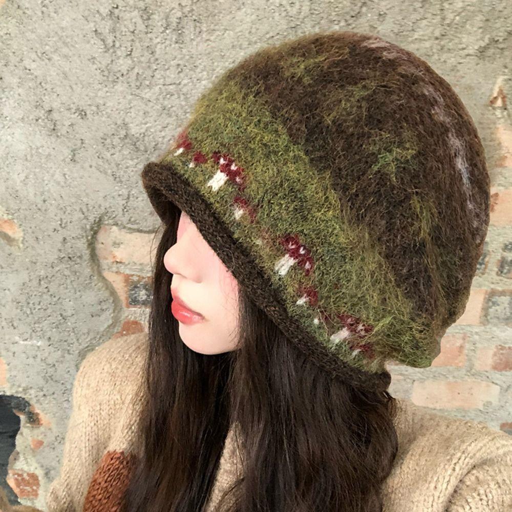 Windproof Fair Isle Style Knitted Hat Thicken Beanies Hat Keep Warm Winter Pullover Hat  Outdoor
