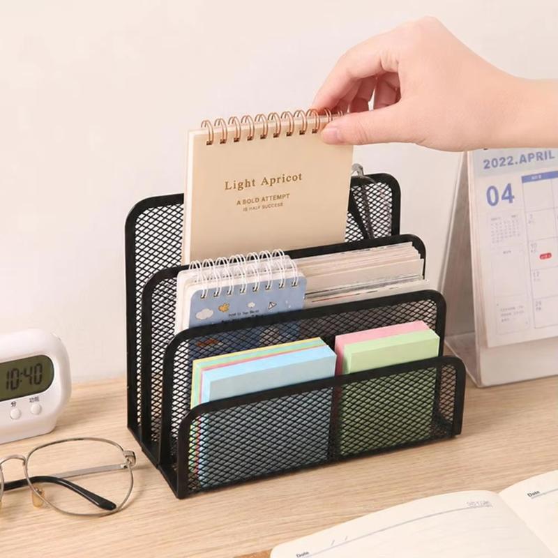Papers Trays Notebook Stand Rack Desk 3-Layer Black Metal Iron Mesh Holder Magazine Document File Book Rack Organizer Office