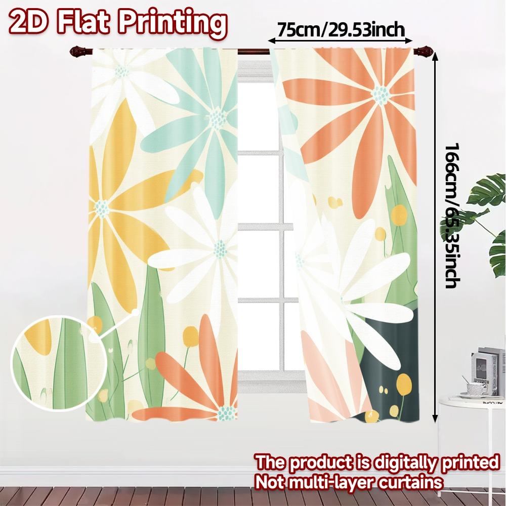 2D FLAT PRINTING 2pcs Curtains (Without Rod) Floral Spring Delight (4) Easter Festival Fashion Curtains Durable Polyester