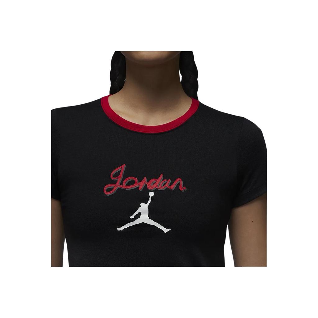 Jordan Logo Letter Print Color Block Round Neck Slim Fit Short Sleeve T-Shirt Women Tops Black HM4895010