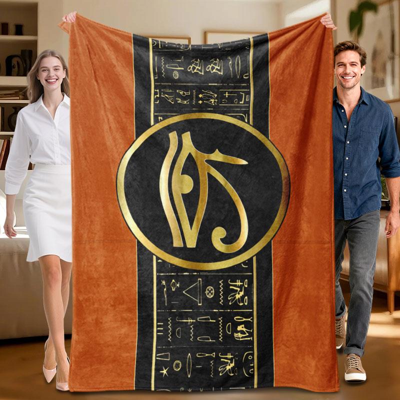 

1 piece Egyptian hieroglyphs-themed fleece blanket, ideal for sofa, bed, office; perfect gift for family, friends, and holidays. 70x100cm