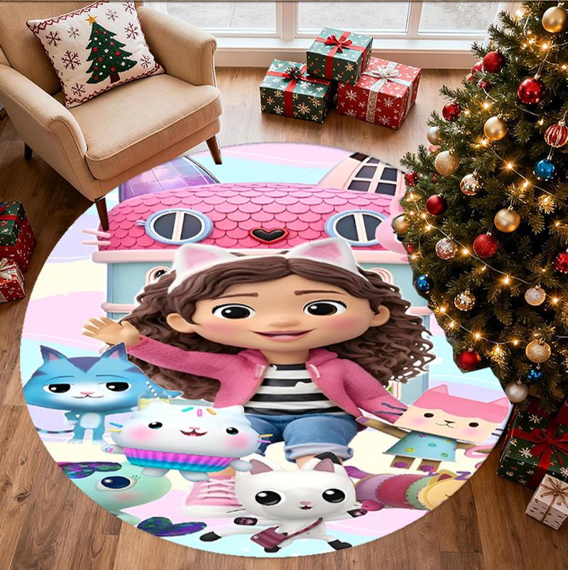Gabby's Dollhouse Pattern Round Rug, Indoor/Outdoor Mat, for Picnic, Gameroom, Bedroom, Office, Living Room, Home Decor Carpet, Birthday Gift