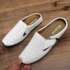 Fashion Summer New Genuine Leather Mens Half Slippers Breathable Casual Mules shoes Lightweight classic Non-slip driving flats Moccasins