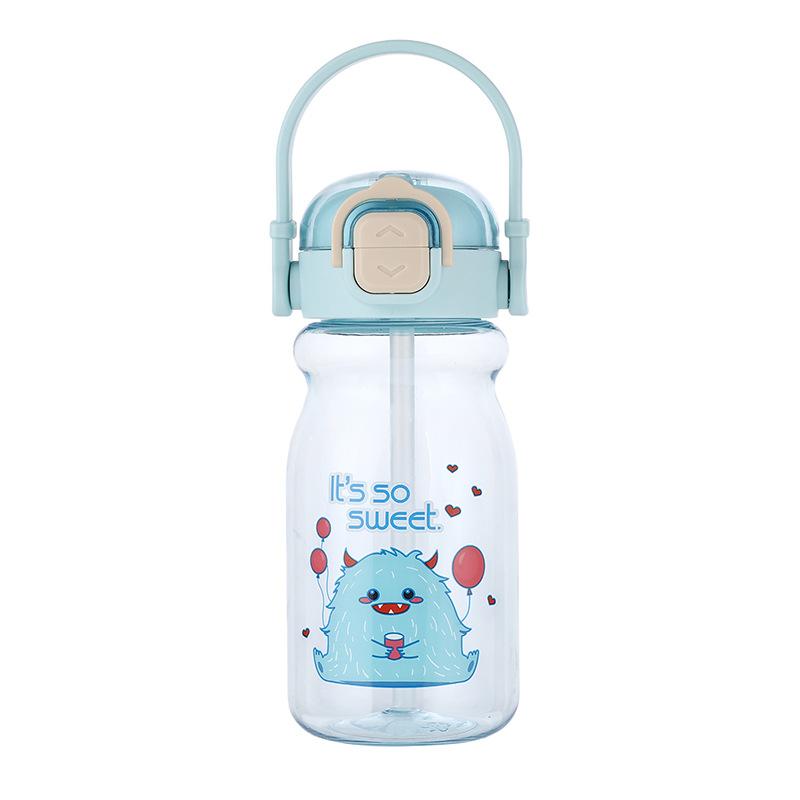 Water bottle cartoon children's plastic water cup cute straw cup student kettle portable outer belt drop resistant drinking water double drinking