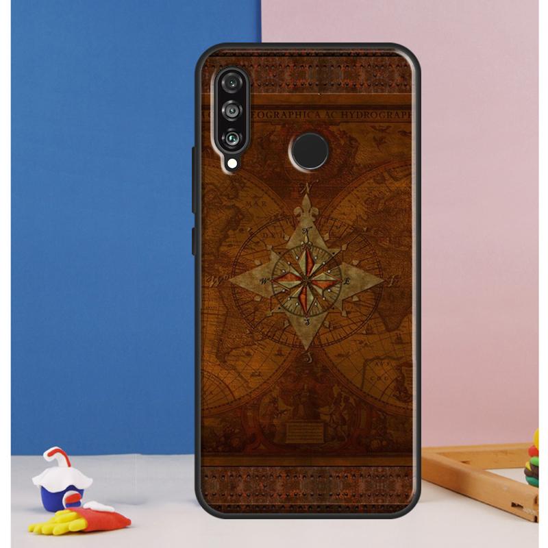 World Map Compass Nautical For Huawei Nova 12s 12i 11i 5T Y90 Y70 Y60 Y61 Y91 Y72 9 10 SE P60 Pro P20 P30 P40 Lite Case