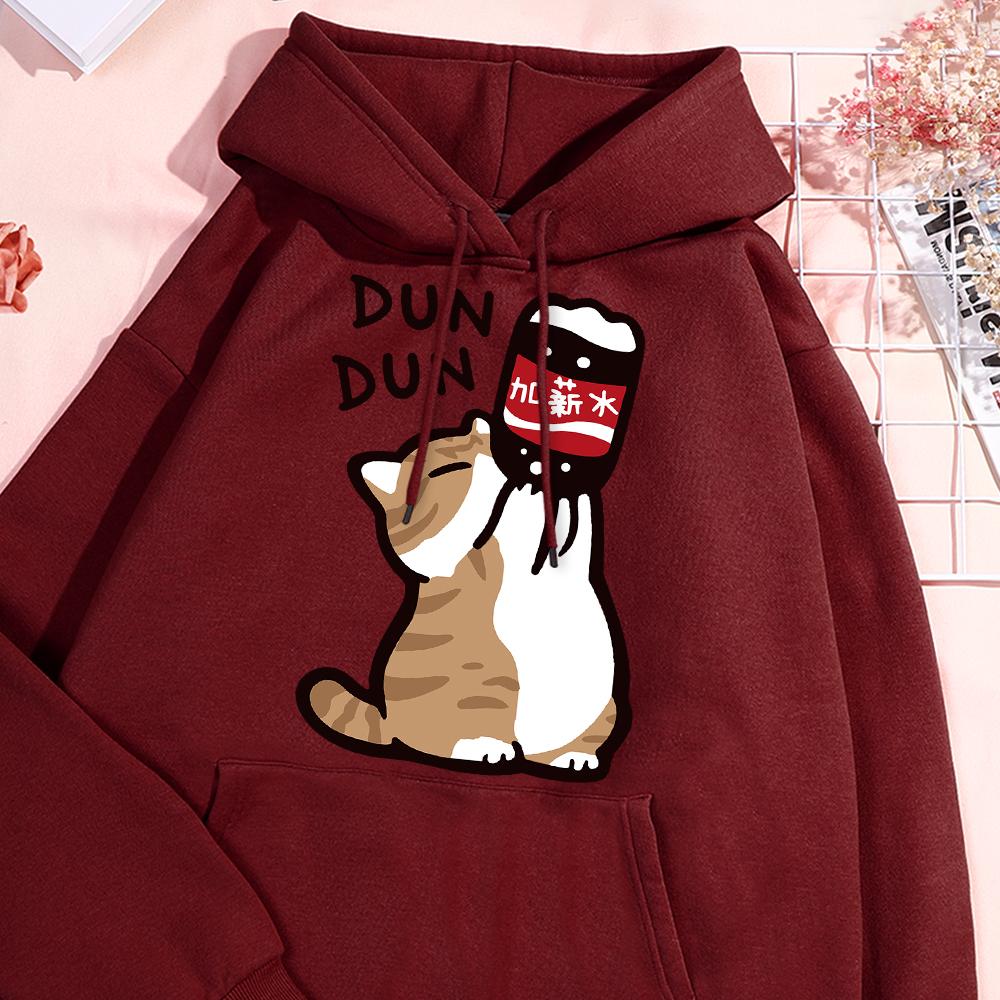 Salary Increase Fun Cat Print Hoody Men Women Casual Fleece Street Clothes Loose Warm Sweatshirt O-Neck Hoodie