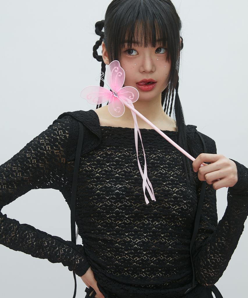 Lace Boat Neck Hoodie Black Br2Cl006