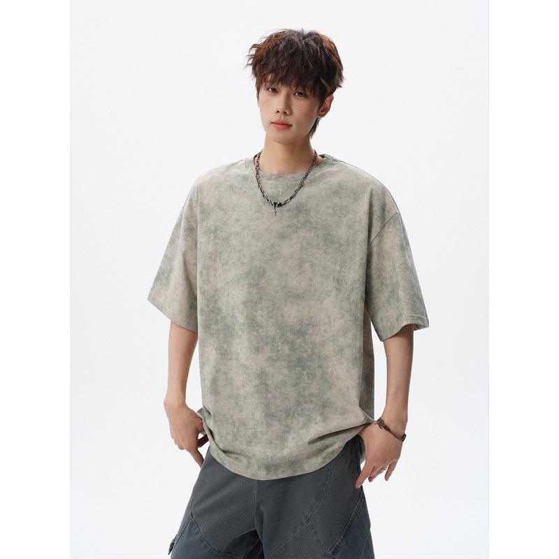 

Мужская винтажная футболка с tie-dye, короткий рукав, оверсайз, повседневная, уличная одежда, топ для мужчин M серый