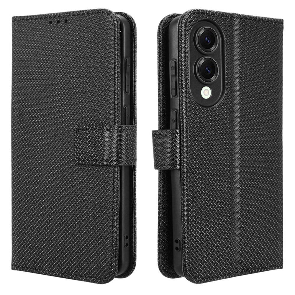 

For Samsung Galaxy S25 Edge Case PU Leather Diamond Texture Wallet Phone Cover Black