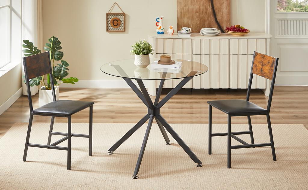 Mesa de Comedor Redonda de 80 cm hecha de Vidrio Templado, Adecuada para 1-4 Personas, Mesa Pequeña para Cocina que Ahorra Espacio, Equipada con Patas Metálicas Resistentes, Negra