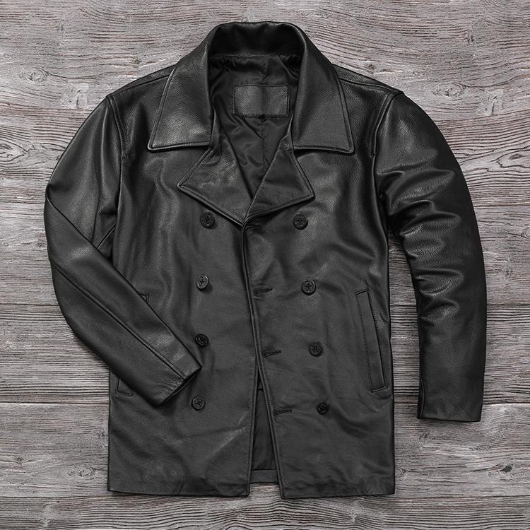 Chinese Size Long Men Leather Coat Genuine Soft Cow Leather Classic Double Breasted Turn Down Collar Leather Jackets For Men Clothing Autumn