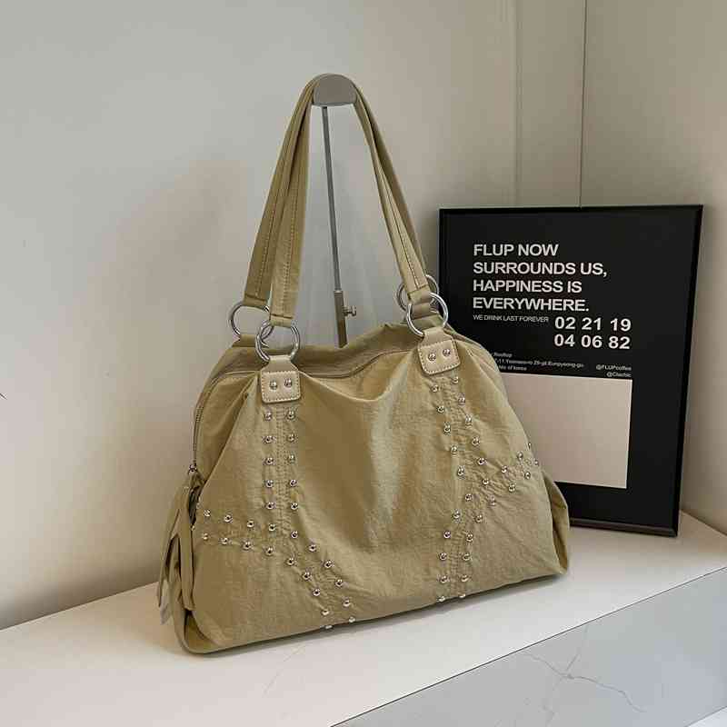

Fashi Large Capacity Travel Tote Bag Women Casual Rivet Nyl Cloth One Shoulder Bags Male Persalized Sport Handbag (30cm<Max Length<50cm)