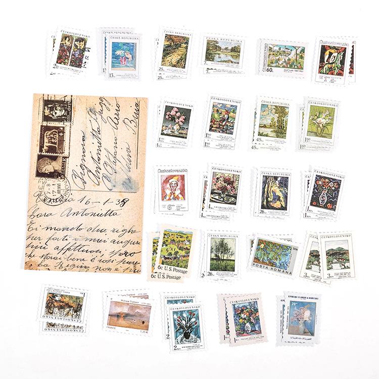 46 pcs Vintage stamp style Stickers pack Decorative Hand Account Diary Album handmade Diy Scrapbooking accessories