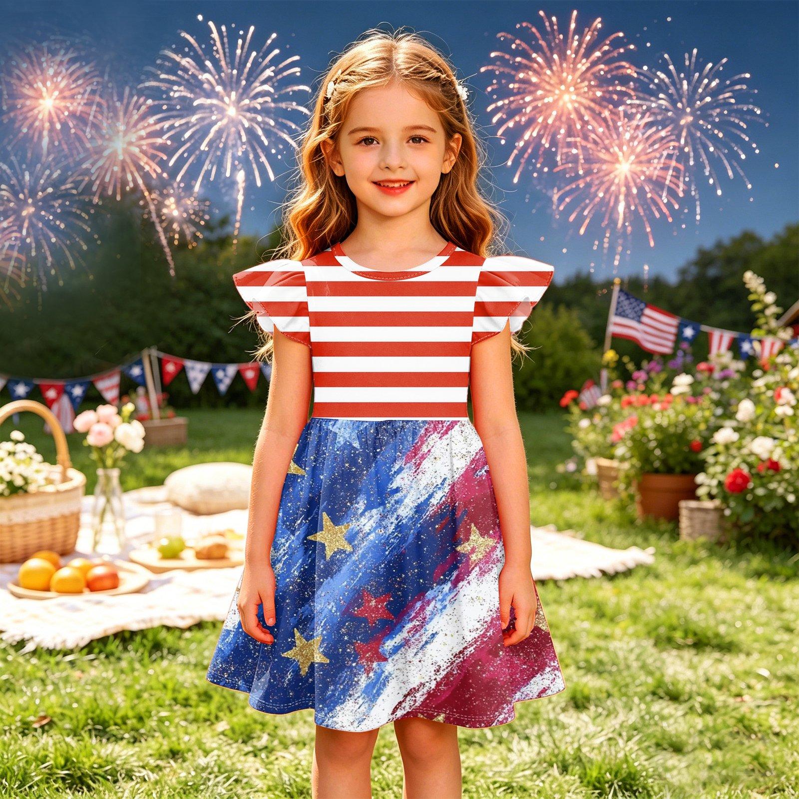 

Girls Summer Princess Dress - A-Line T-Shirt Dress Independence Day 160