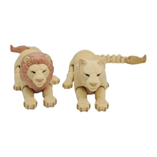 Yousheng 1/2Pcs 3D Printed Lion Figurine Movable Joints Male Female Lion Figure Articulated Animal Model Fidget Toy Home Office Bookshelf Decoration