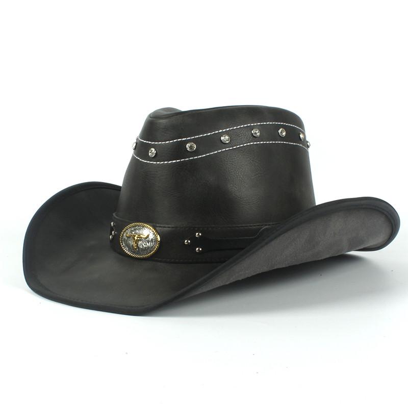 Pălărie de cowboy occidentală 100% din piele pentru bărbați, pentru gentleman, tată, Jazz, Sombrero Hombre, mărimea 58-59CM, stil 36