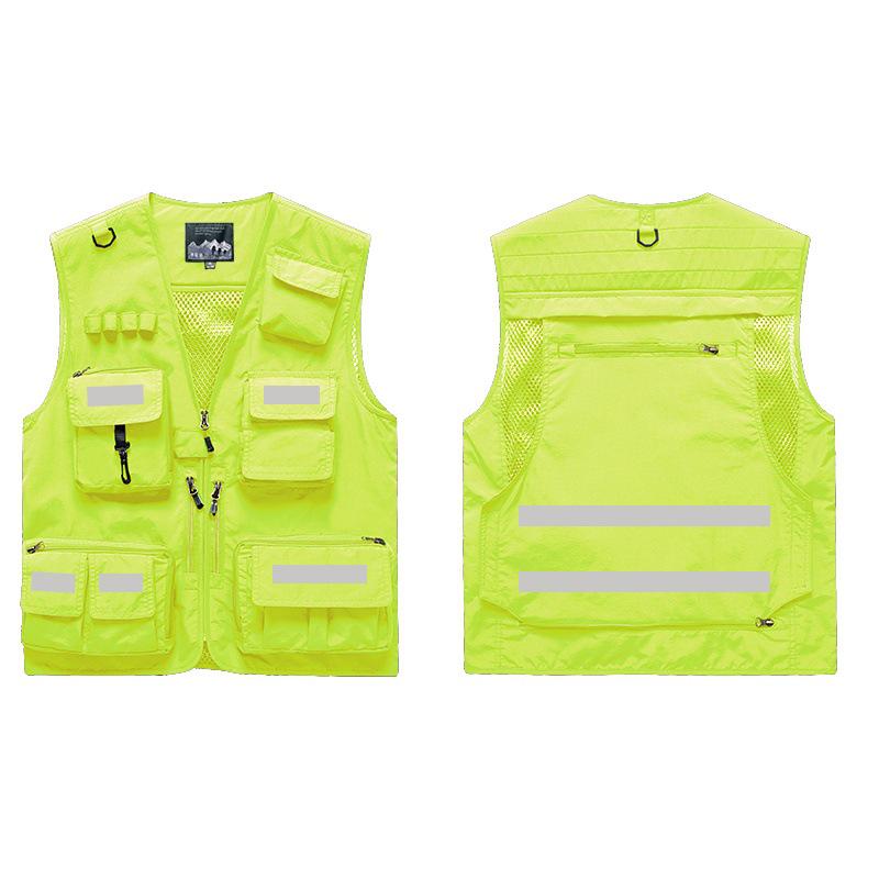 Individuelle reflektierende Arbeitsweste mit mehreren Taschen für Damen und Herren, geeignet für alle Jahreszeiten und ideal für Gruppenkäufe & Fotografie.