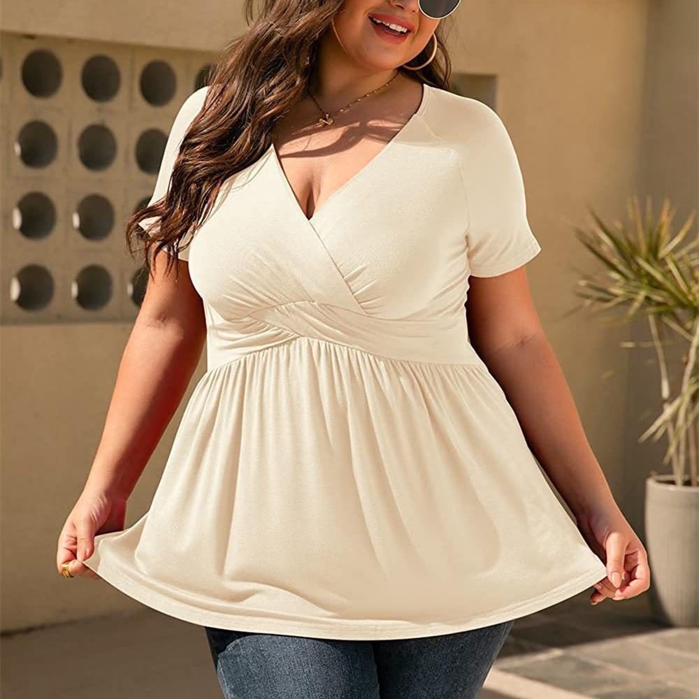 DAFIFY Nadměrná velikost Dámská móda Ležérní Léto Jednobarevný potisk Halenky a košile s krátkým rukávem a výstřihem do V