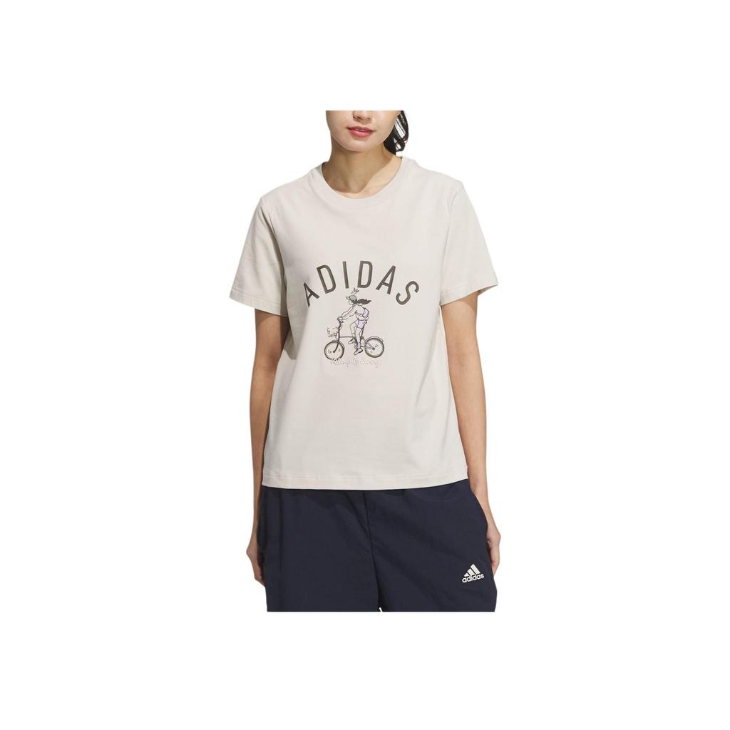 Adidas Short Sleeve Sports Casual T-Shirt With Round Neck And Print Women Tops Alumina-Brown JN7772