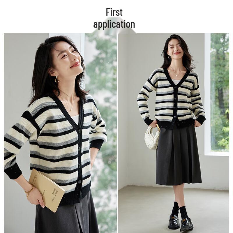 Women's Sequin Color Block Thick Knit Cardigan