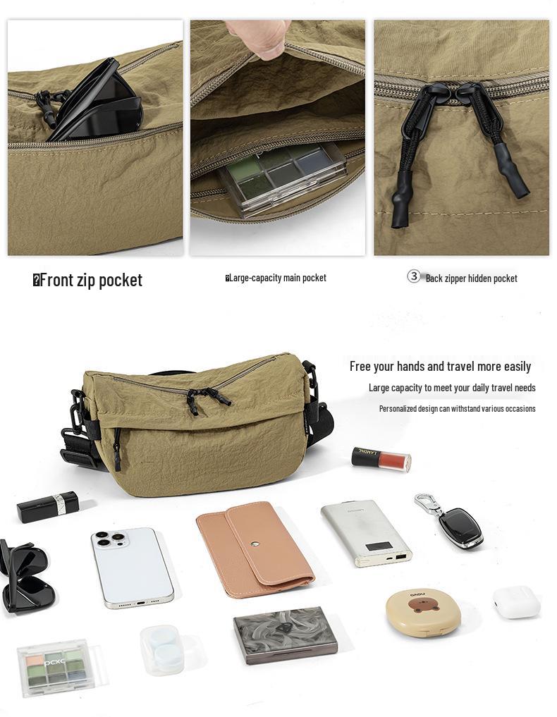 Ultra-light Waterproof Nylon Crossbody Bag, Unisex, Fashionable and Large Capacity