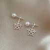 Silver needle inlaid zircon snowflake pearl stud earrings exquisite niche temperament versatile earrings earrings