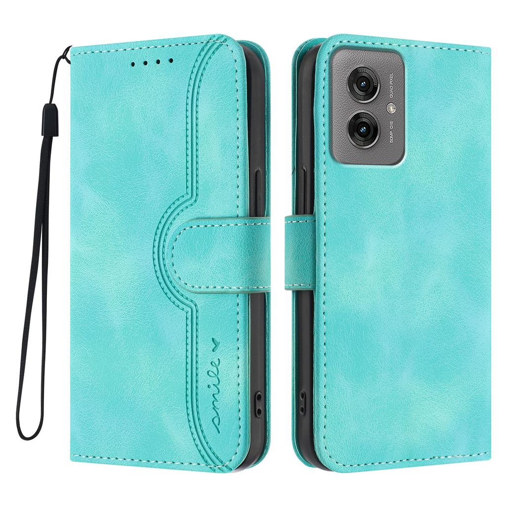 For Motorola Moto G55 5G Leather Case Wallet Stand Smile Imprinted Phone Cover with Strap