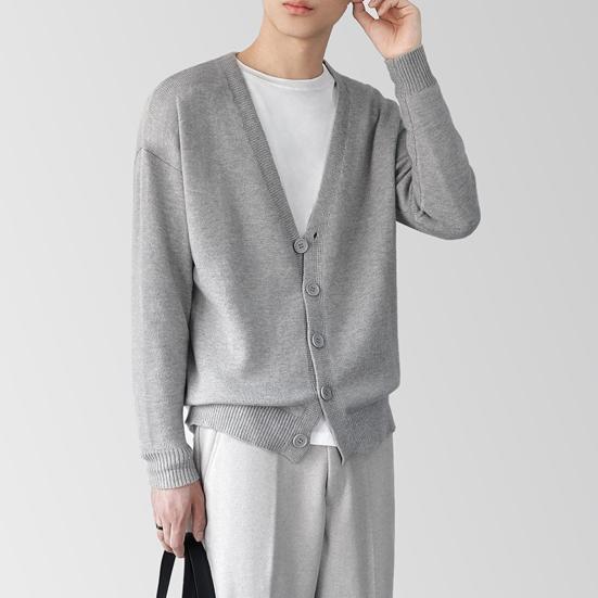Men Cardigan Long Sleeve V-neck Slim Fit Single-breasted Solid Color Keep Warm Knitwear
